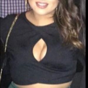 Black long sleeve crop top with front cut out